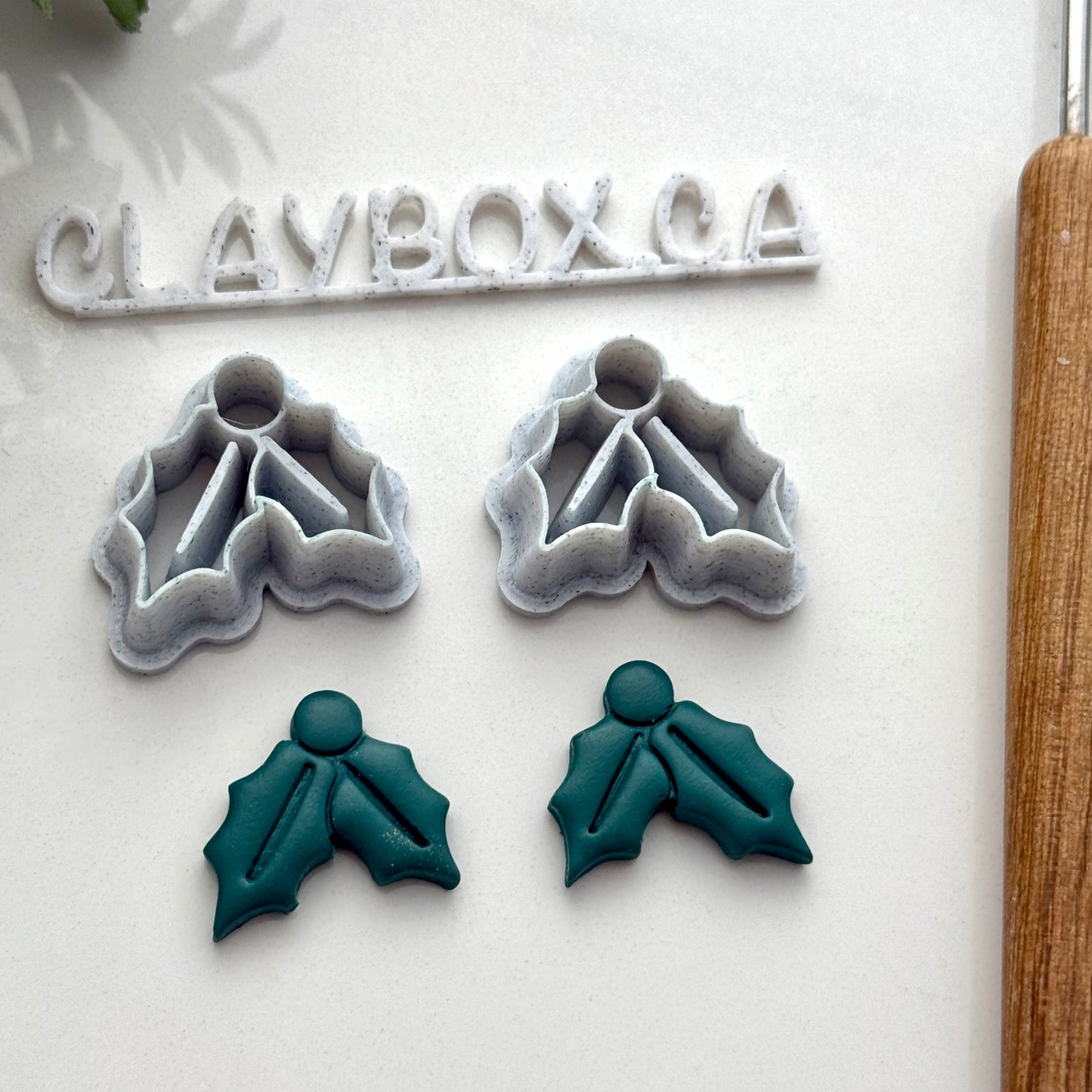 Holly Berry Cutter with Stamp Lines for Polymer Clay - Stamp and Cutter Pair