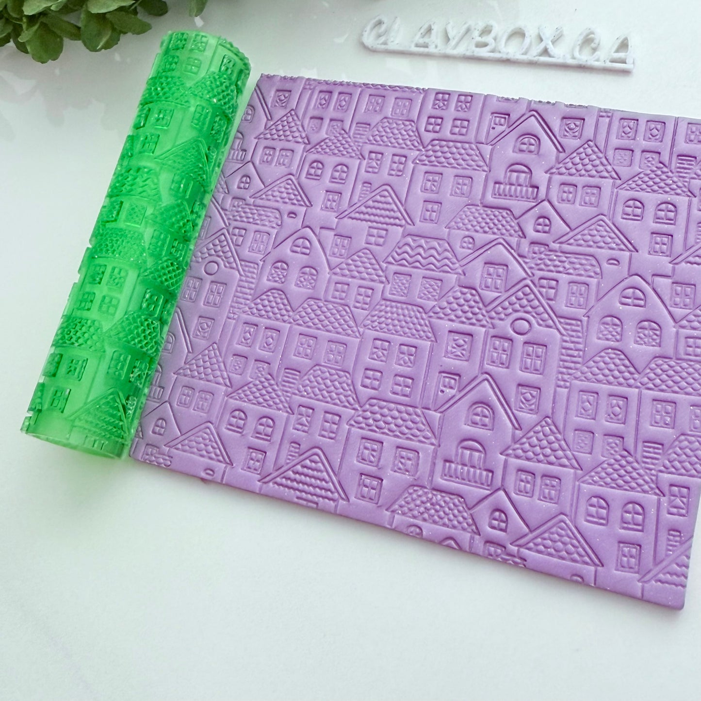 Townscape Texture Roller for Polymer Clay – 3D Printed Roller 4" x 1" with House and Roof Pattern