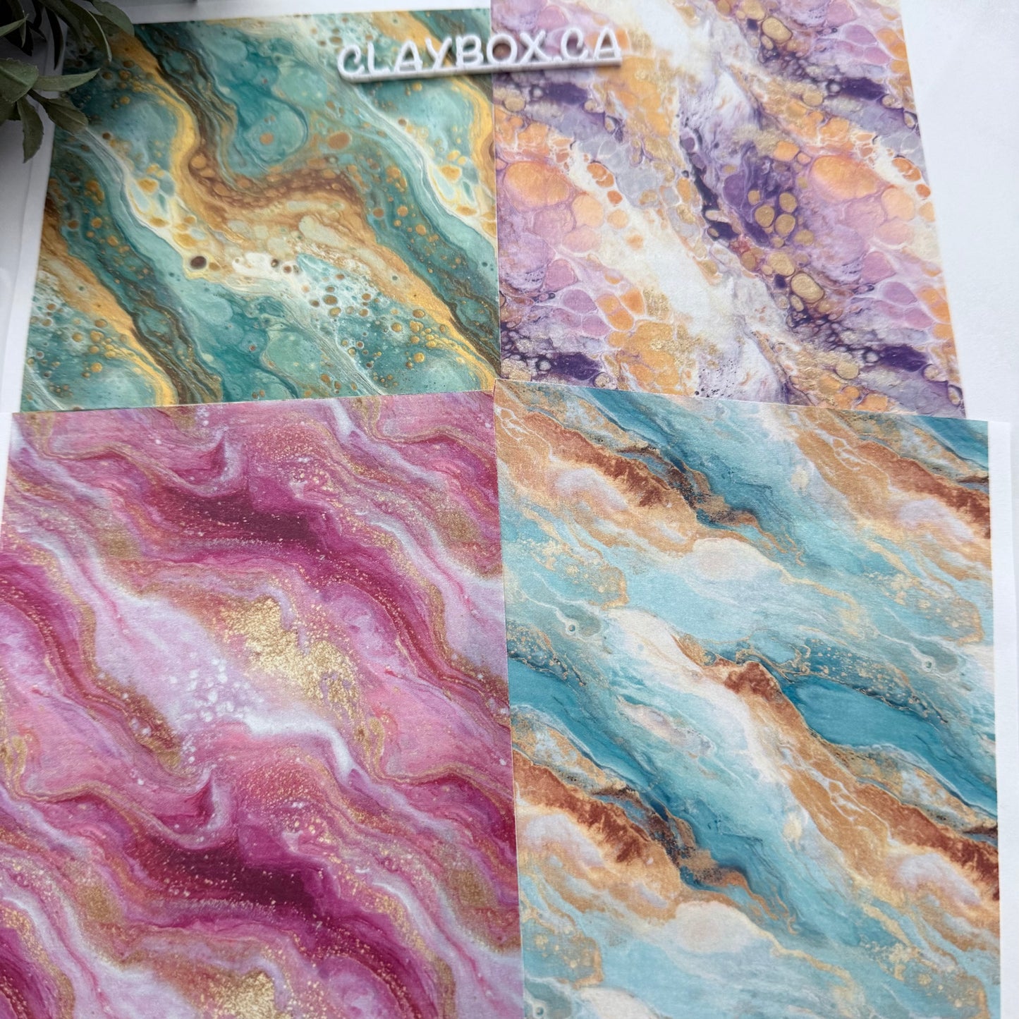 Marbled Image Transfers for Polymer Clay – Acrylic Pour Look - Set of 4 Water-Soluble Sheets for Polymer Clay