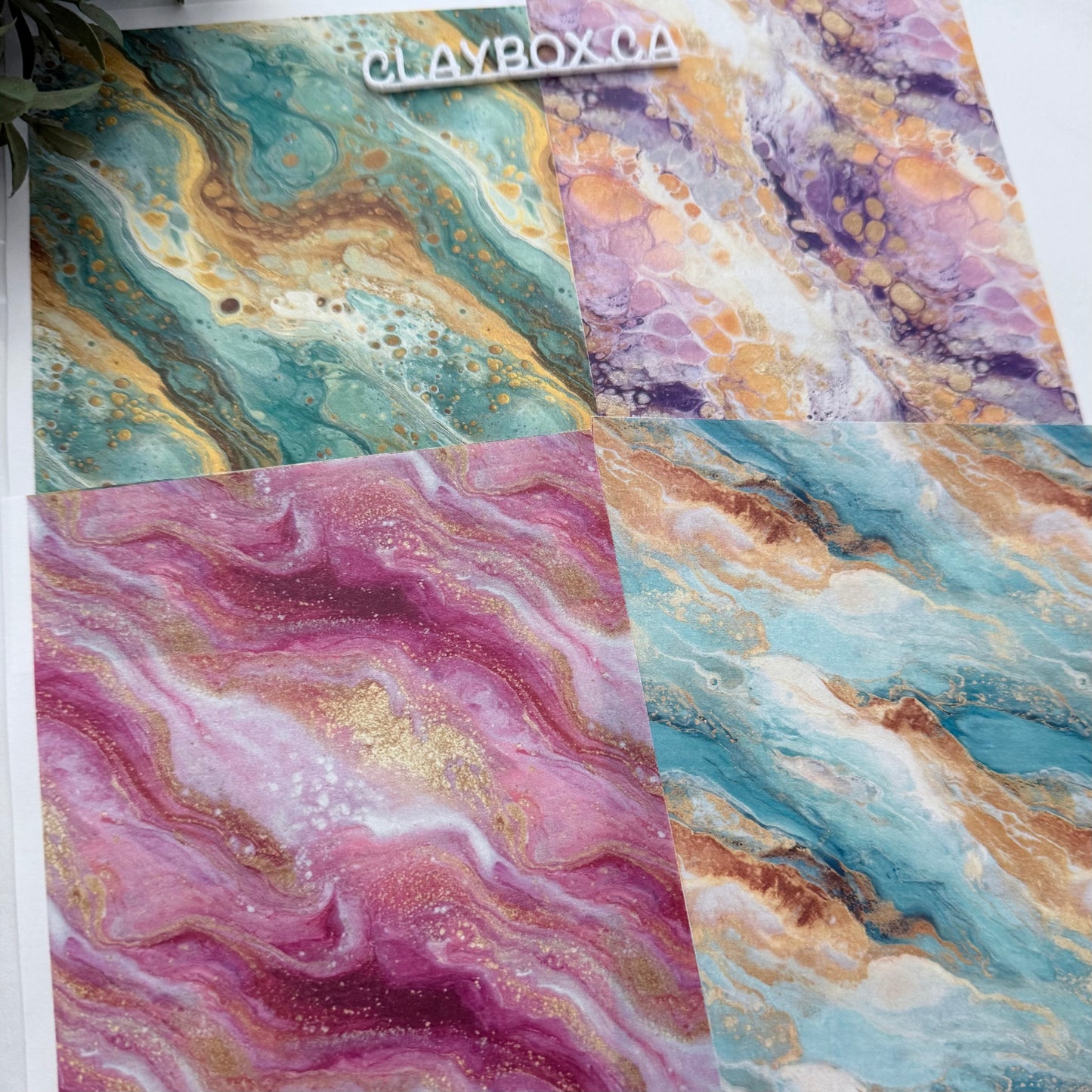 Marbled Image Transfers for Polymer Clay – Acrylic Pour Look - Set of 4 Water-Soluble Sheets for Polymer Clay