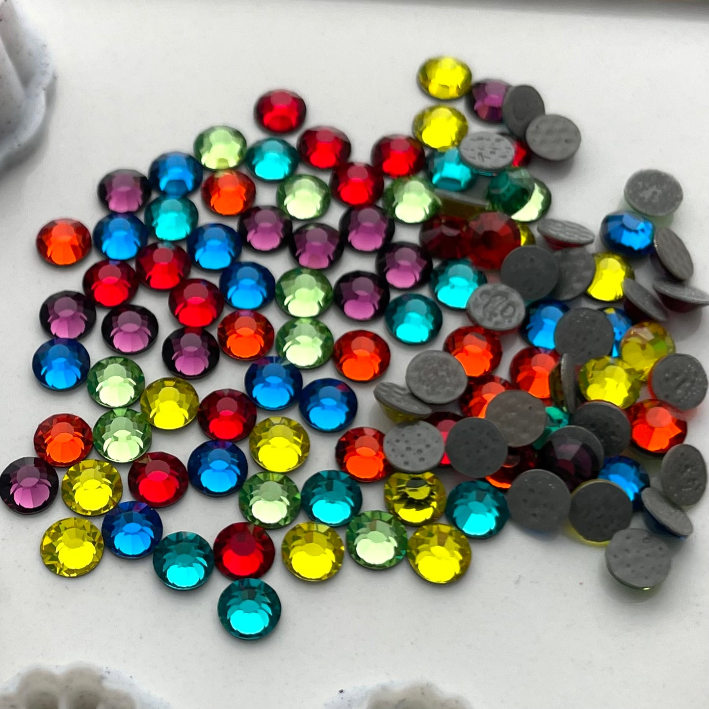 Teeny daisy cutters with Preciosa crystals - made for use with polymer clay