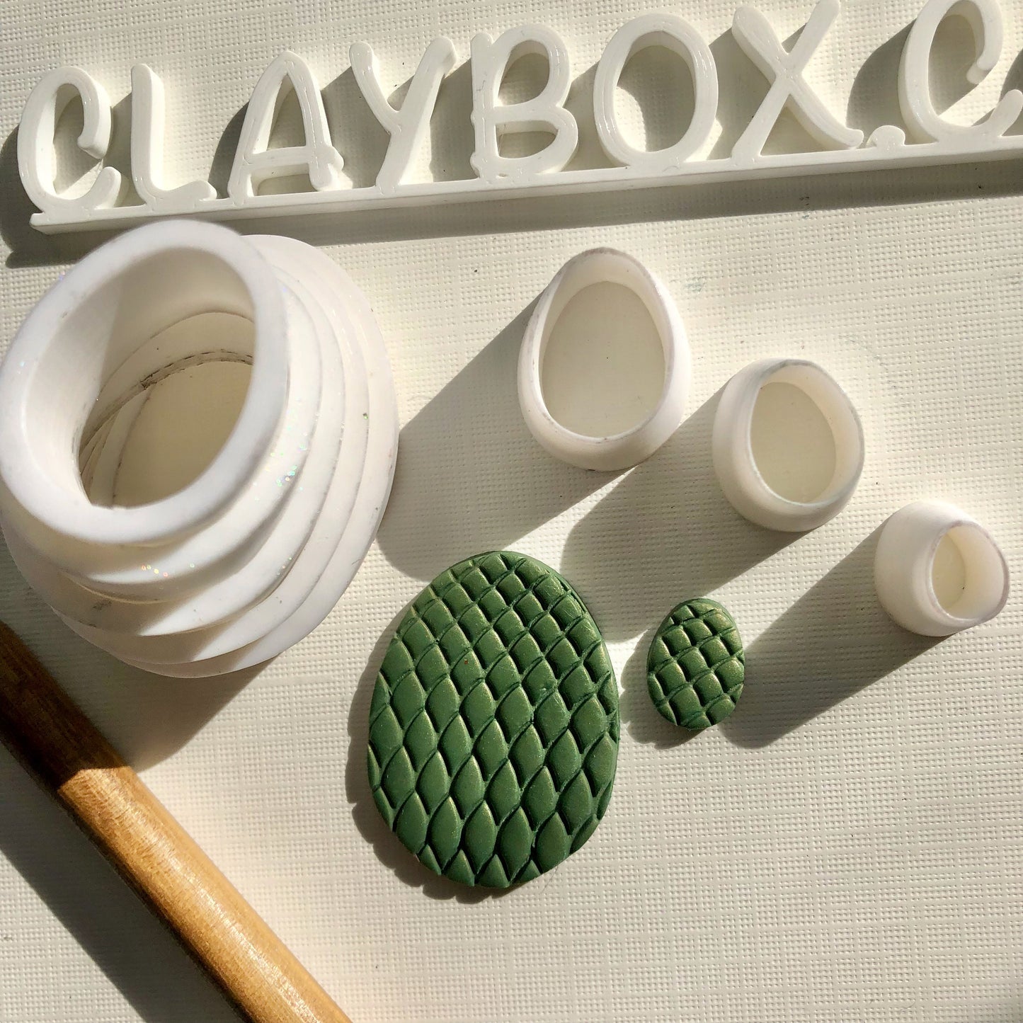 Dragon egg cabochon cutter set, including roller - made for use with polymer clay