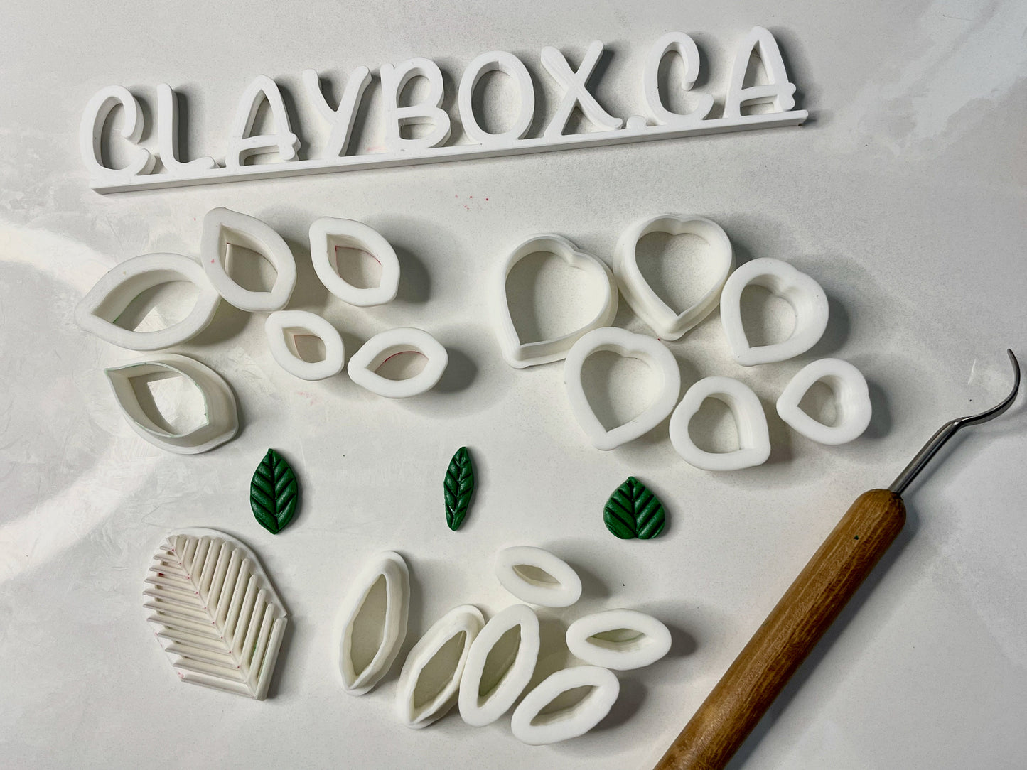 Tiny leaf stamp and cutters - made for use with polymer clay