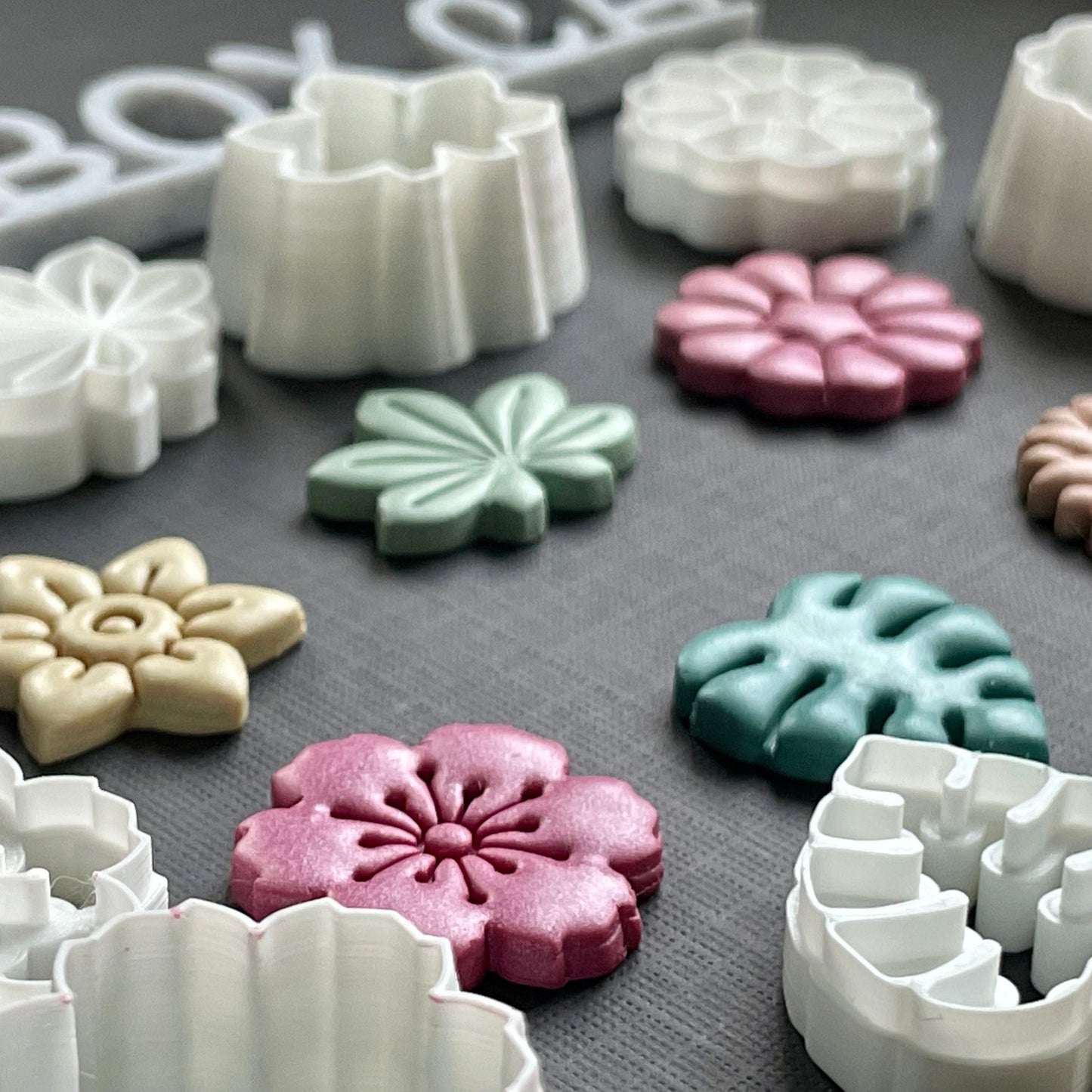 One inch flowers (Set 3) stamps and cutters - made for use with polymer clay