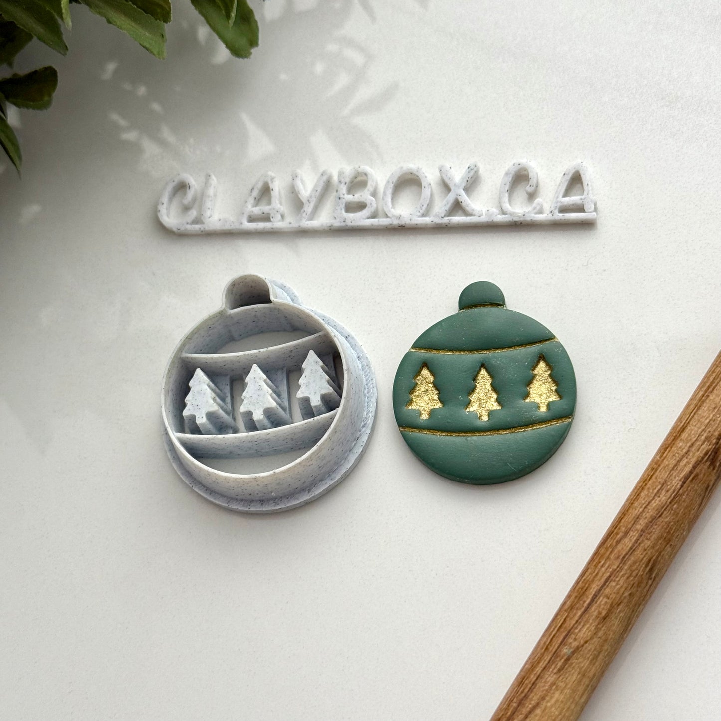 Christmas Ornament Cutter with Trees for Polymer Clay - Stamp and Cutter Combo