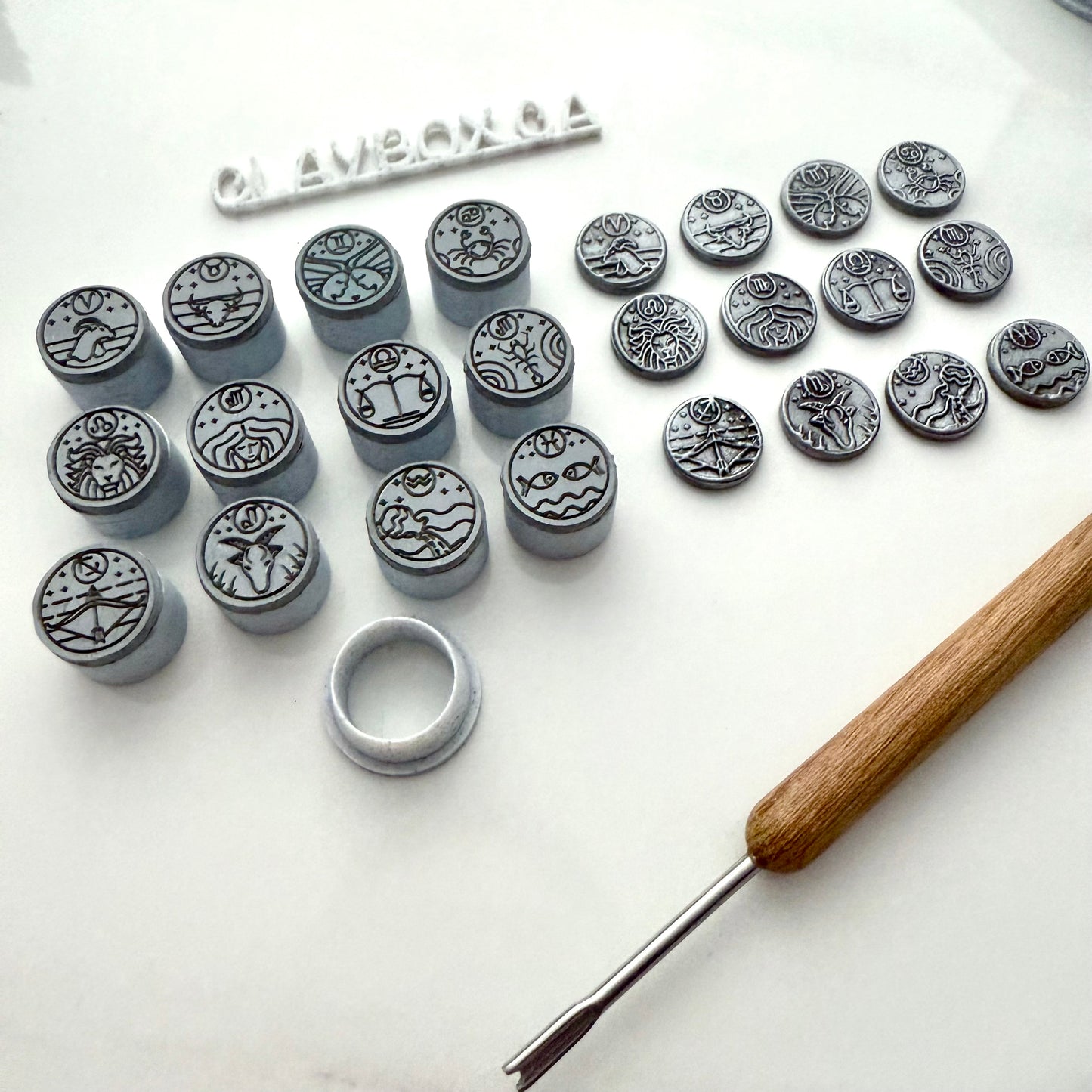 Zodiac Rubber Stamp Set | 12 Stamps with Circle Cutter | Polymer Clay Tools for Astrology Designs