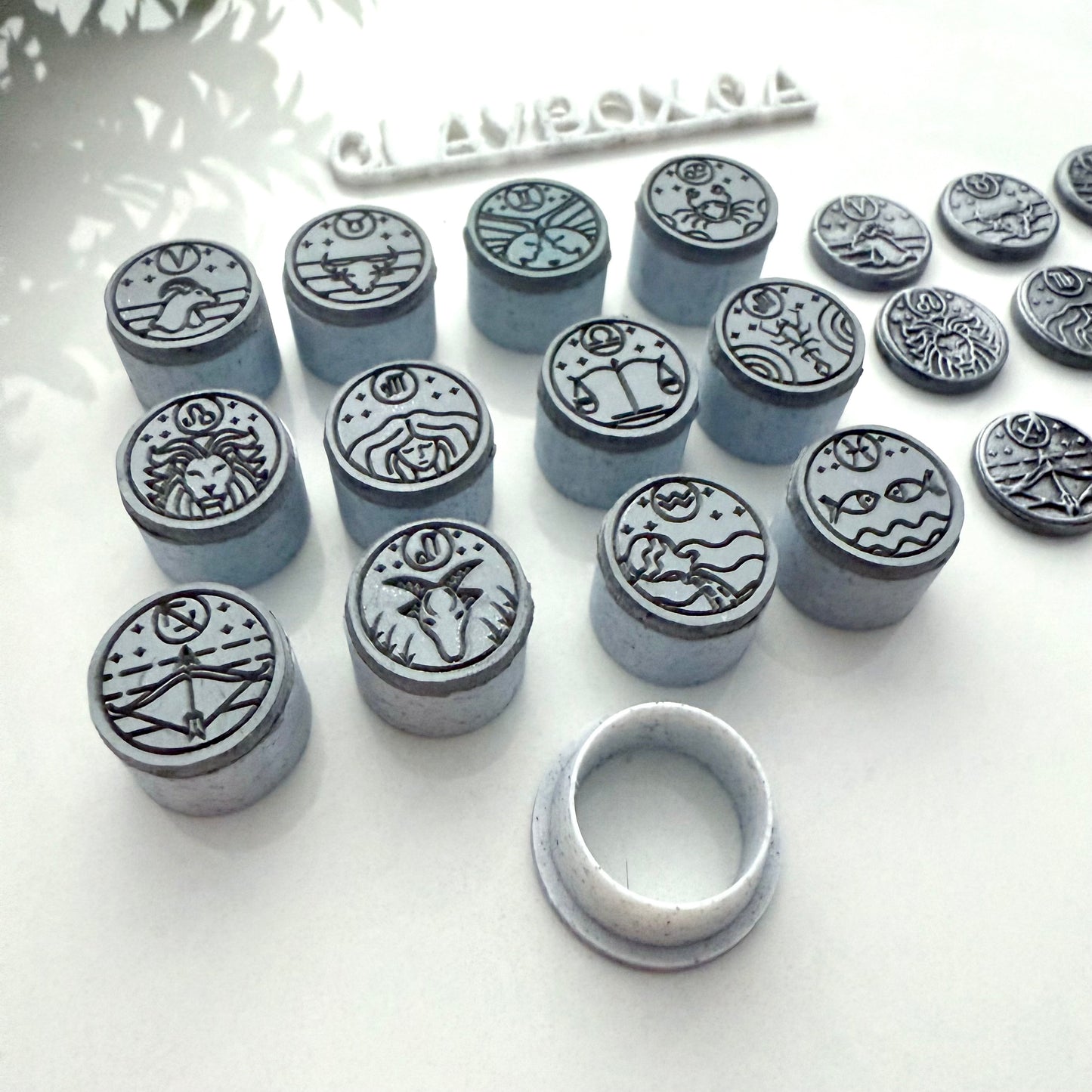 Zodiac Rubber Stamp Set | 12 Stamps with Circle Cutter | Polymer Clay Tools for Astrology Designs