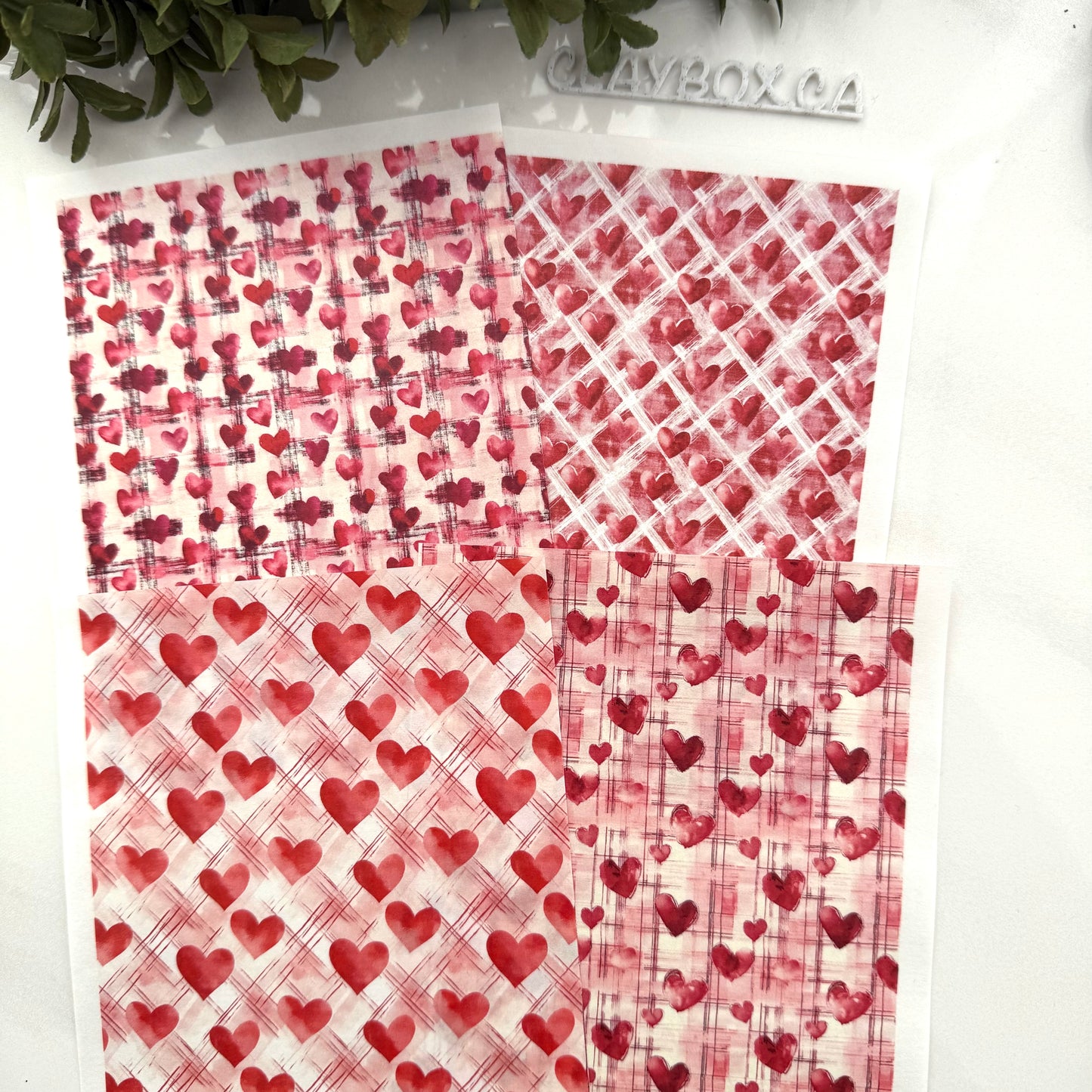 Plaid Hearts Image Transfers - Set of 4 Water-Soluble Sheets for Polymer Clay