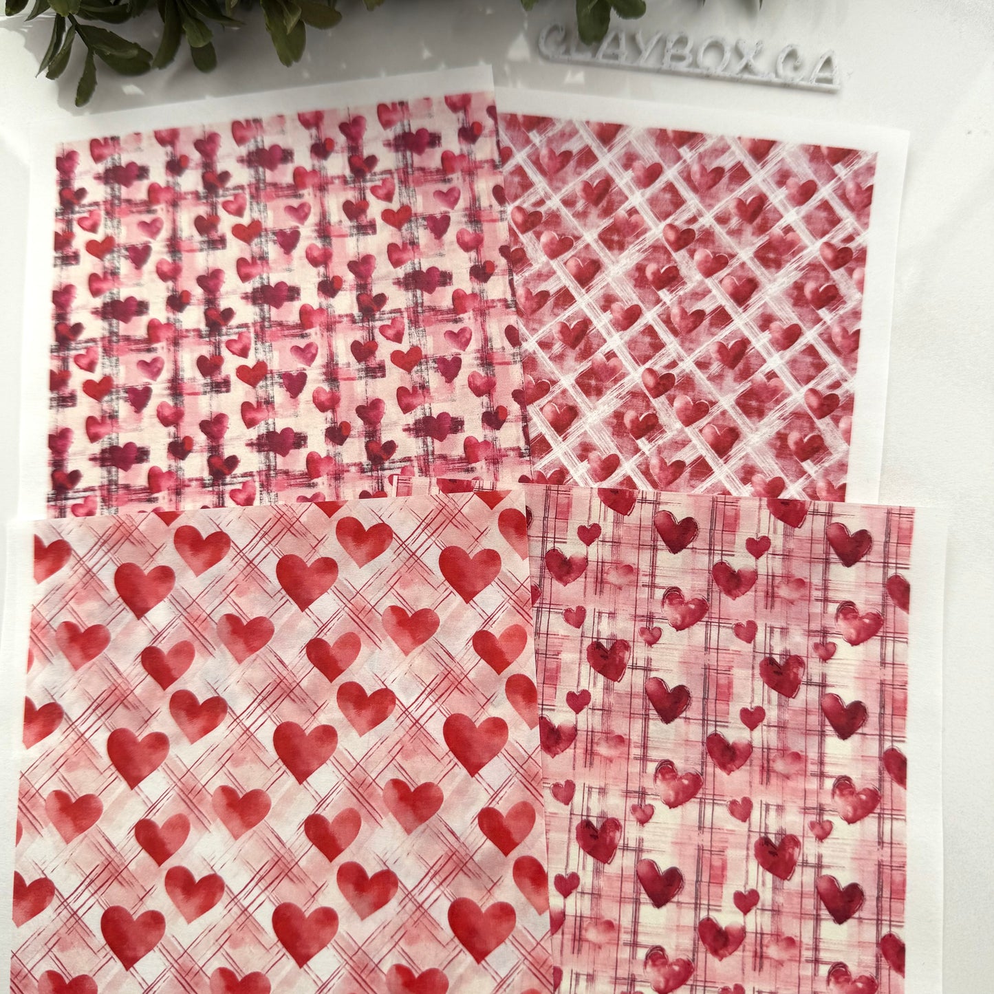 Plaid Hearts Image Transfers - Set of 4 Water-Soluble Sheets for Polymer Clay