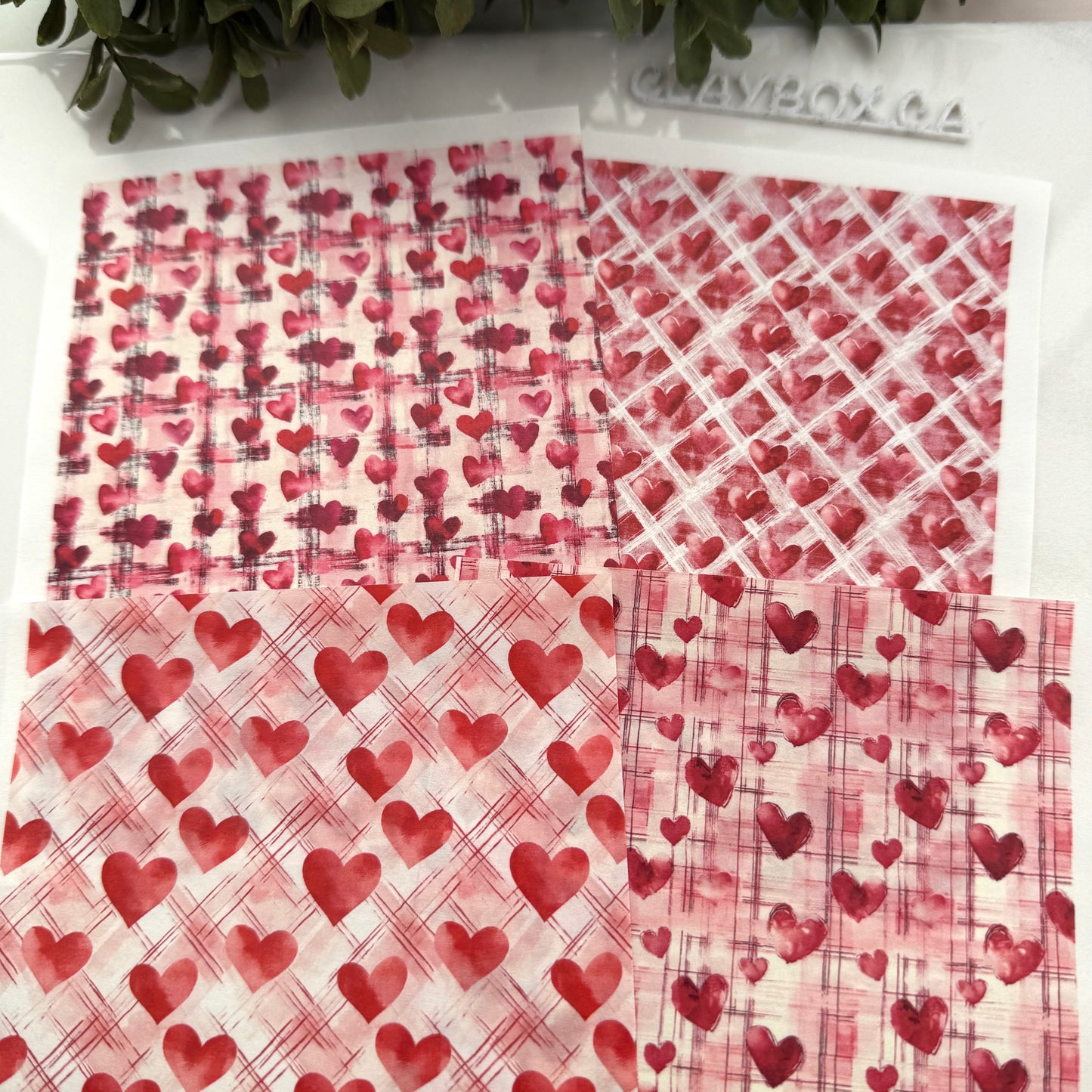 Plaid Hearts Image Transfers - Set of 4 Water-Soluble Sheets for Polymer Clay