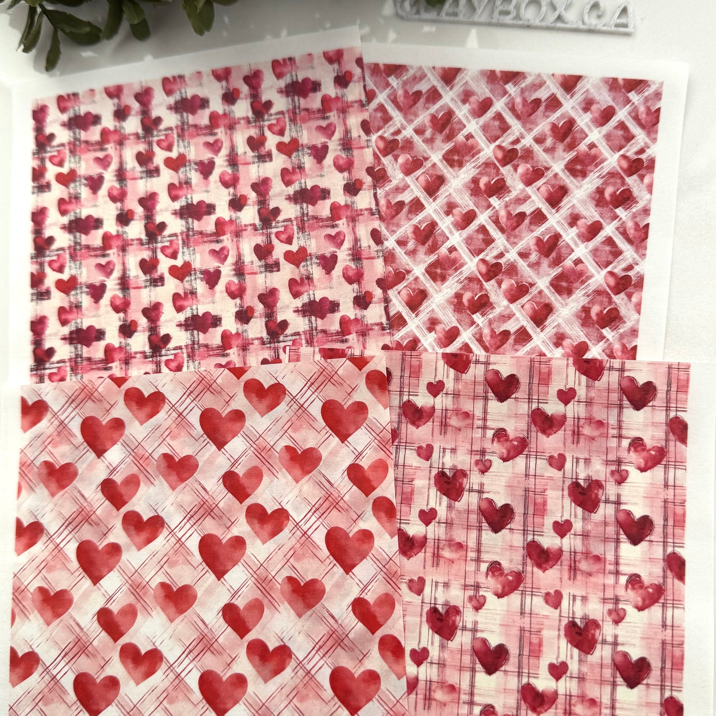 Plaid Hearts Image Transfers - Set of 4 Water-Soluble Sheets for Polymer Clay