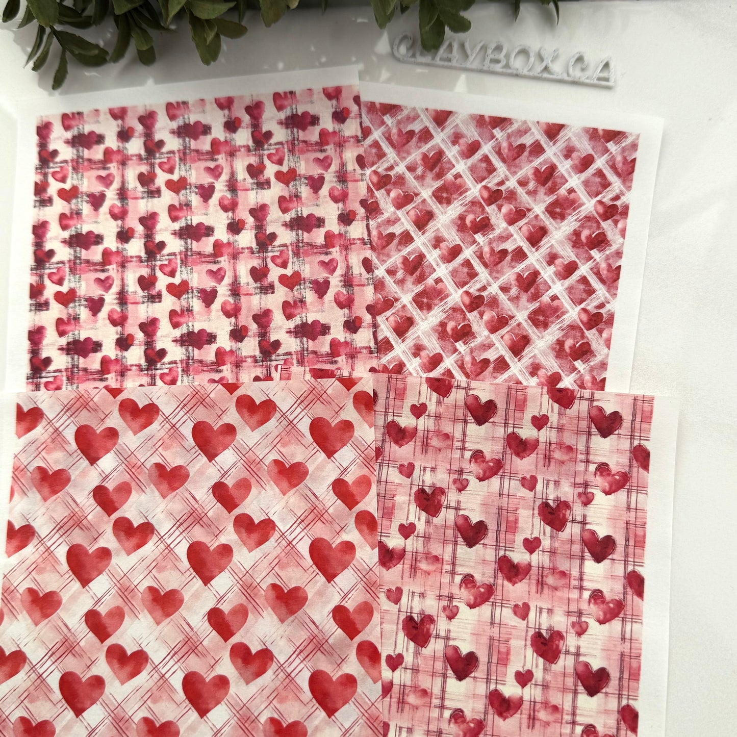 Plaid Hearts Image Transfers - Set of 4 Water-Soluble Sheets for Polymer Clay