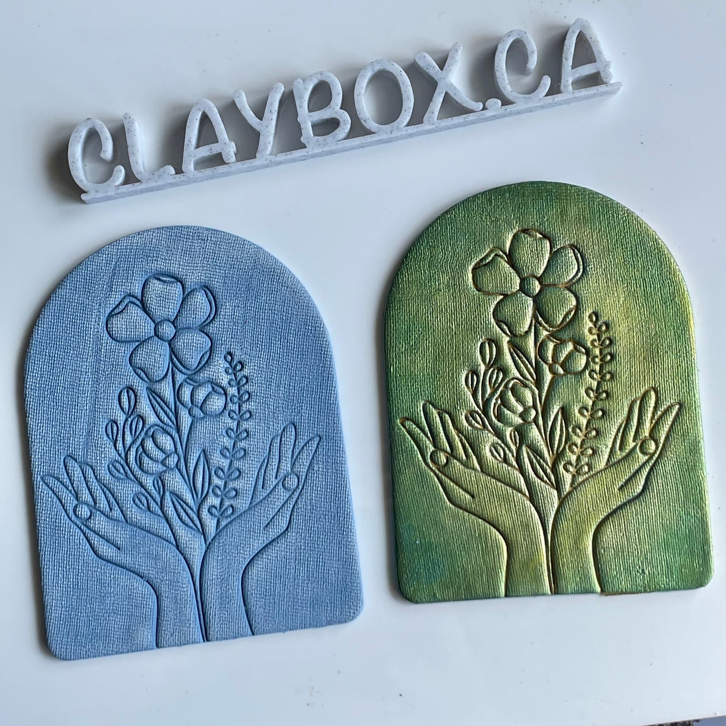 Wildflower hands stamp and matching cutter - made for use with polymer clay