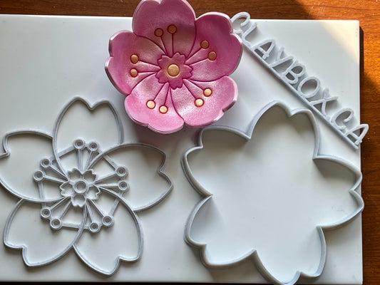 Cherry blossom large stamp and matching cutter - made for use with polymer clay