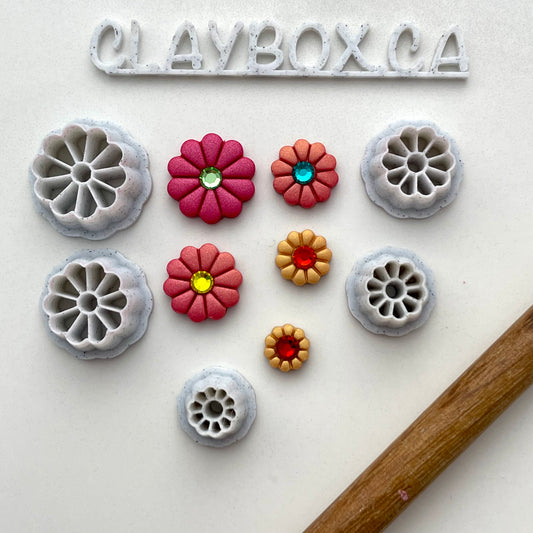 Teeny daisy cutters with Preciosa crystals - made for use with polymer clay