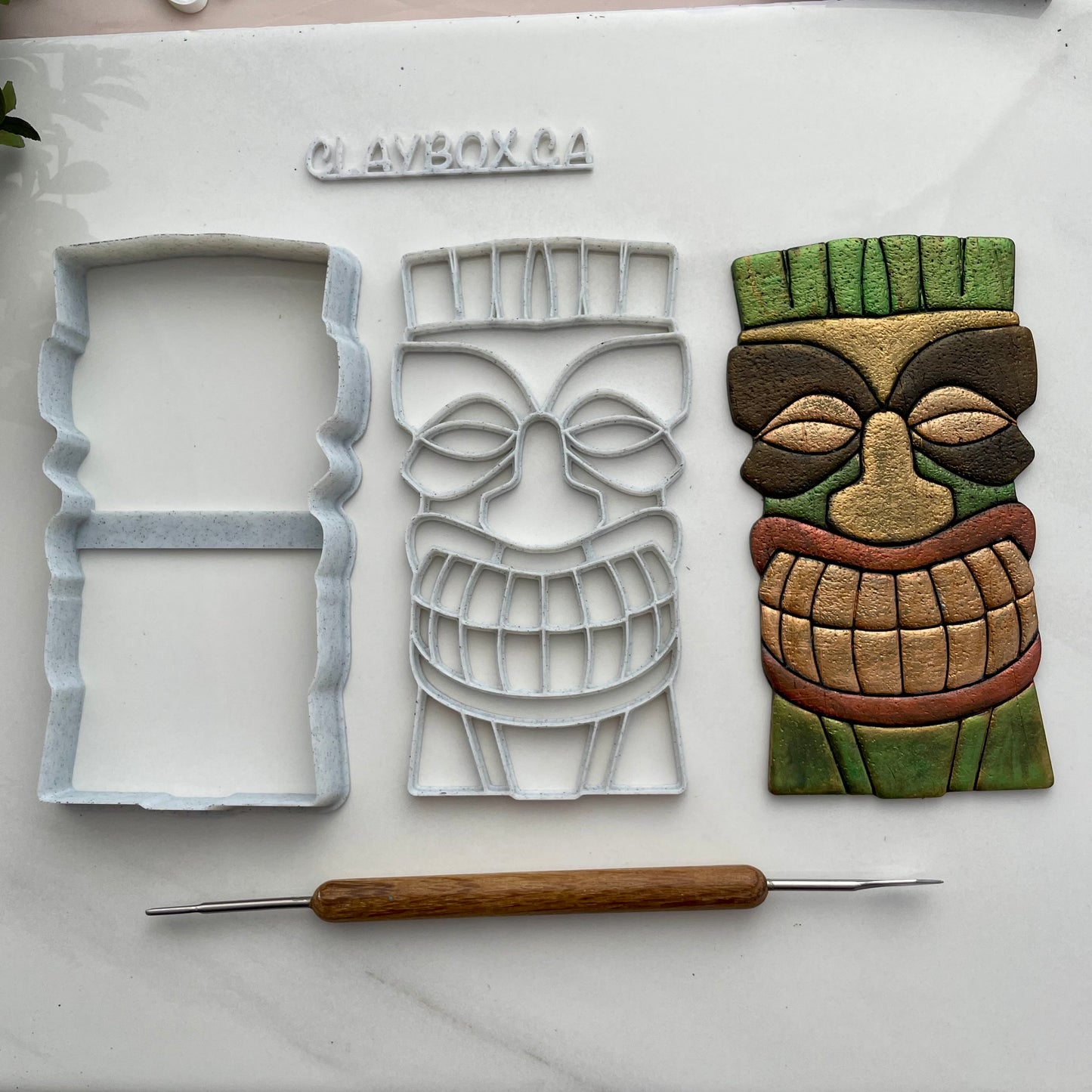 Large tiki mask stamp and matching cutter - made for use with polymer clay