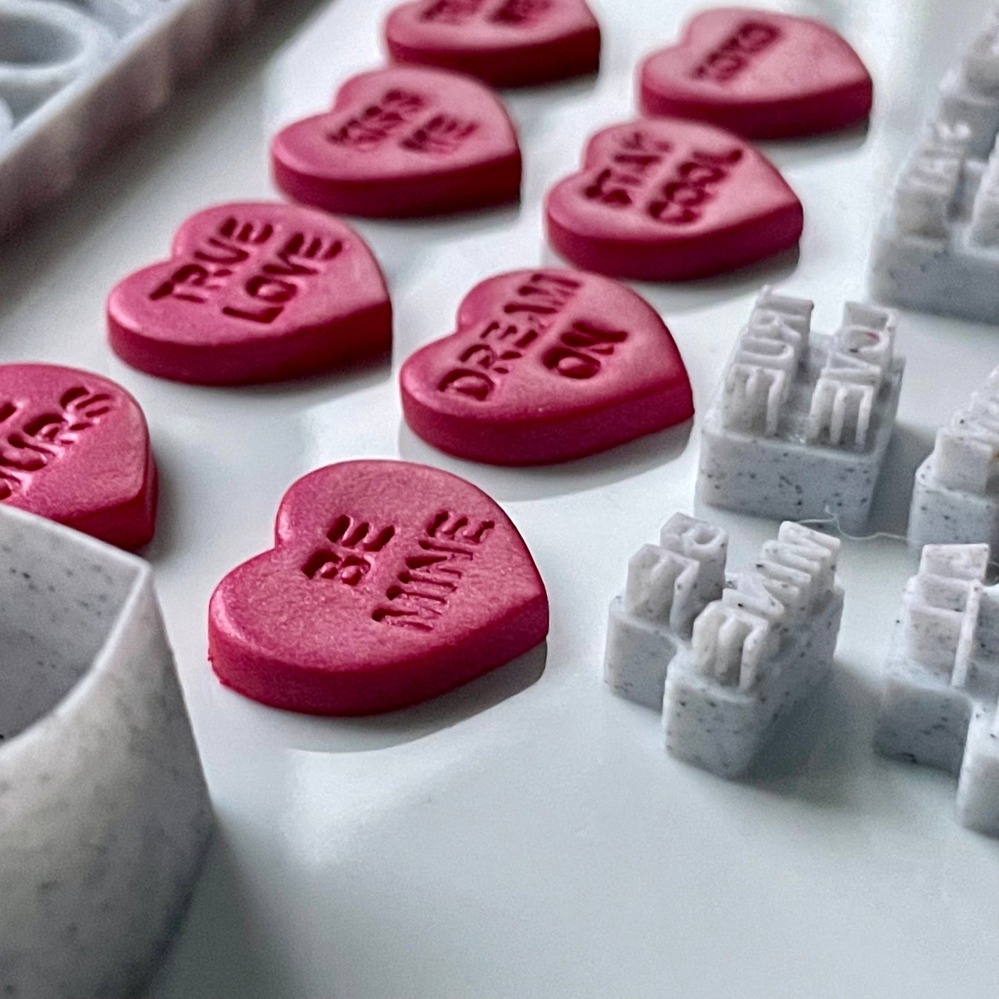 Word heart stamp set with matching cutter - made for use with polymer clay