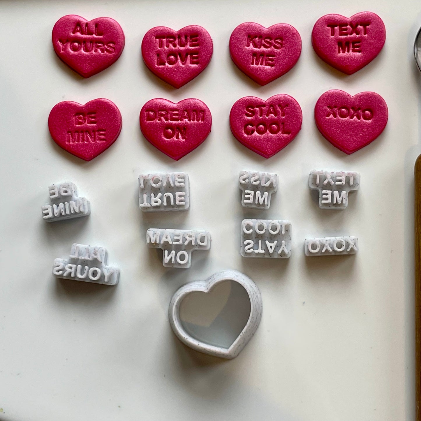 Word heart stamp set with matching cutter - made for use with polymer clay