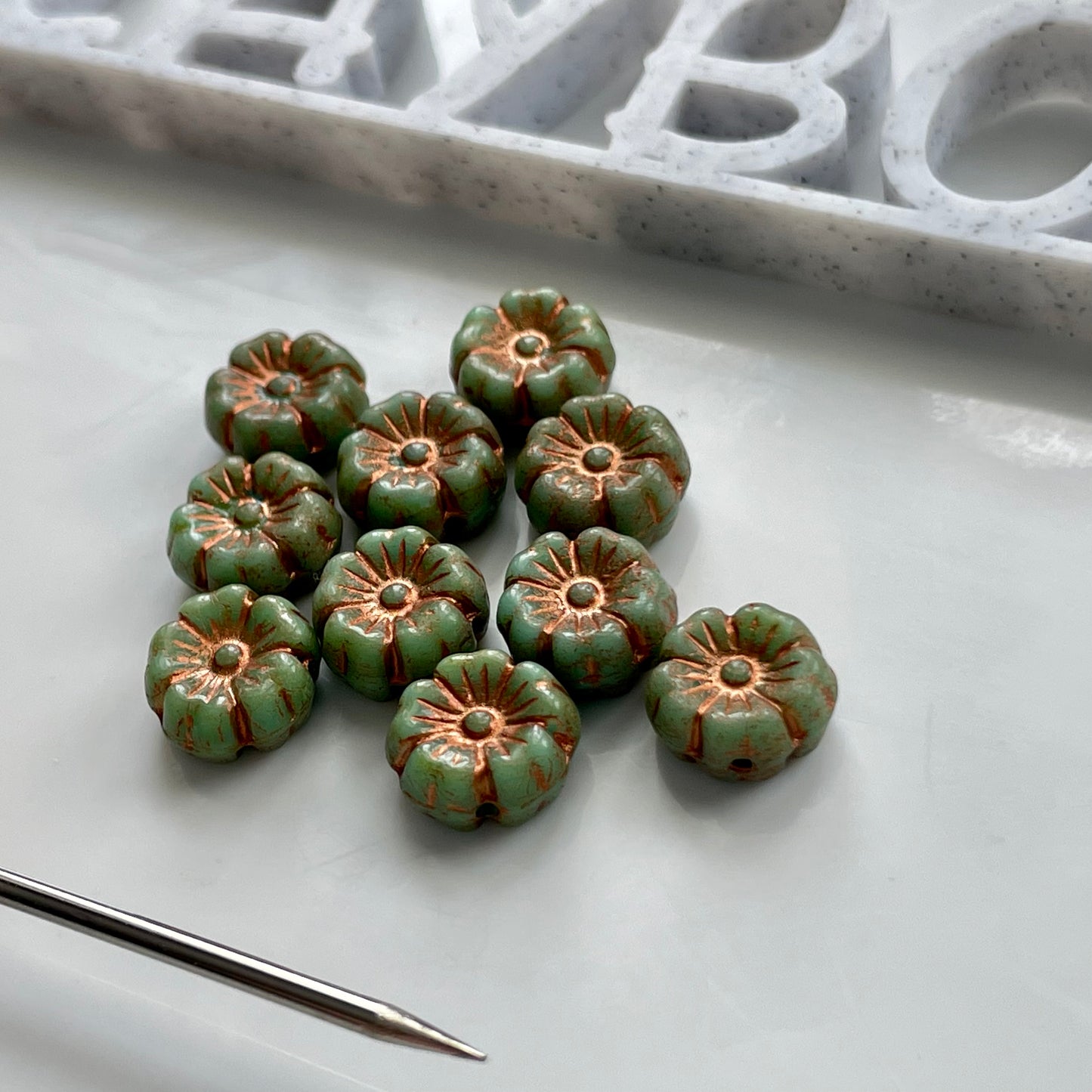 Czech Pressed Glass Flower Beads - 10 pieces