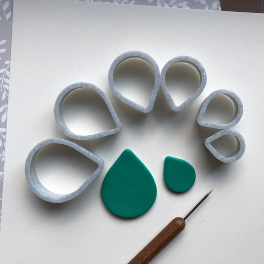 Round teardrop shape cutter set - made for use with polymer clay