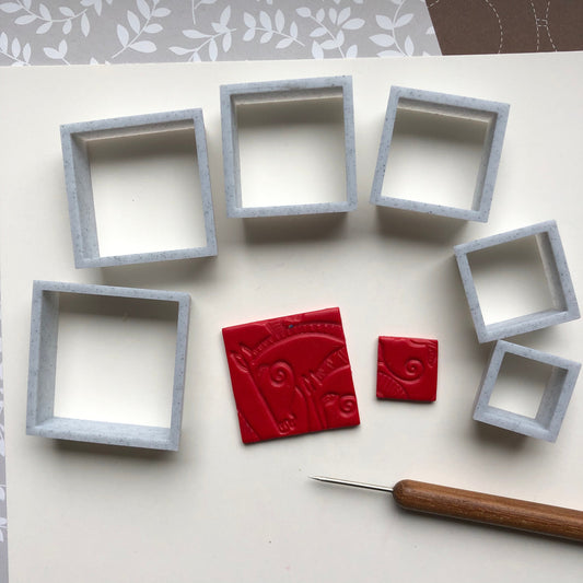 Square shape (with sharp corners) cutter set  - made for use with polymer clay