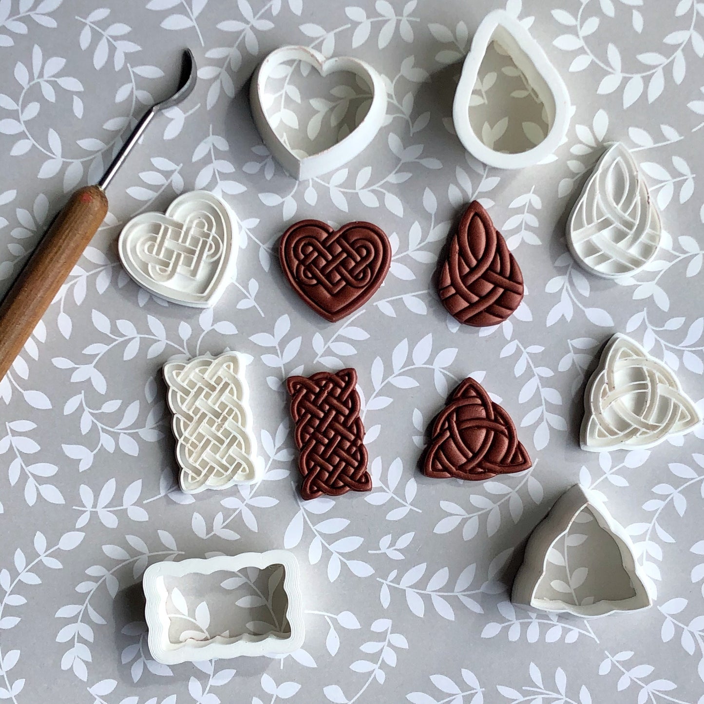 Celtic stamp set with matching cutters - made for use with polymer clay