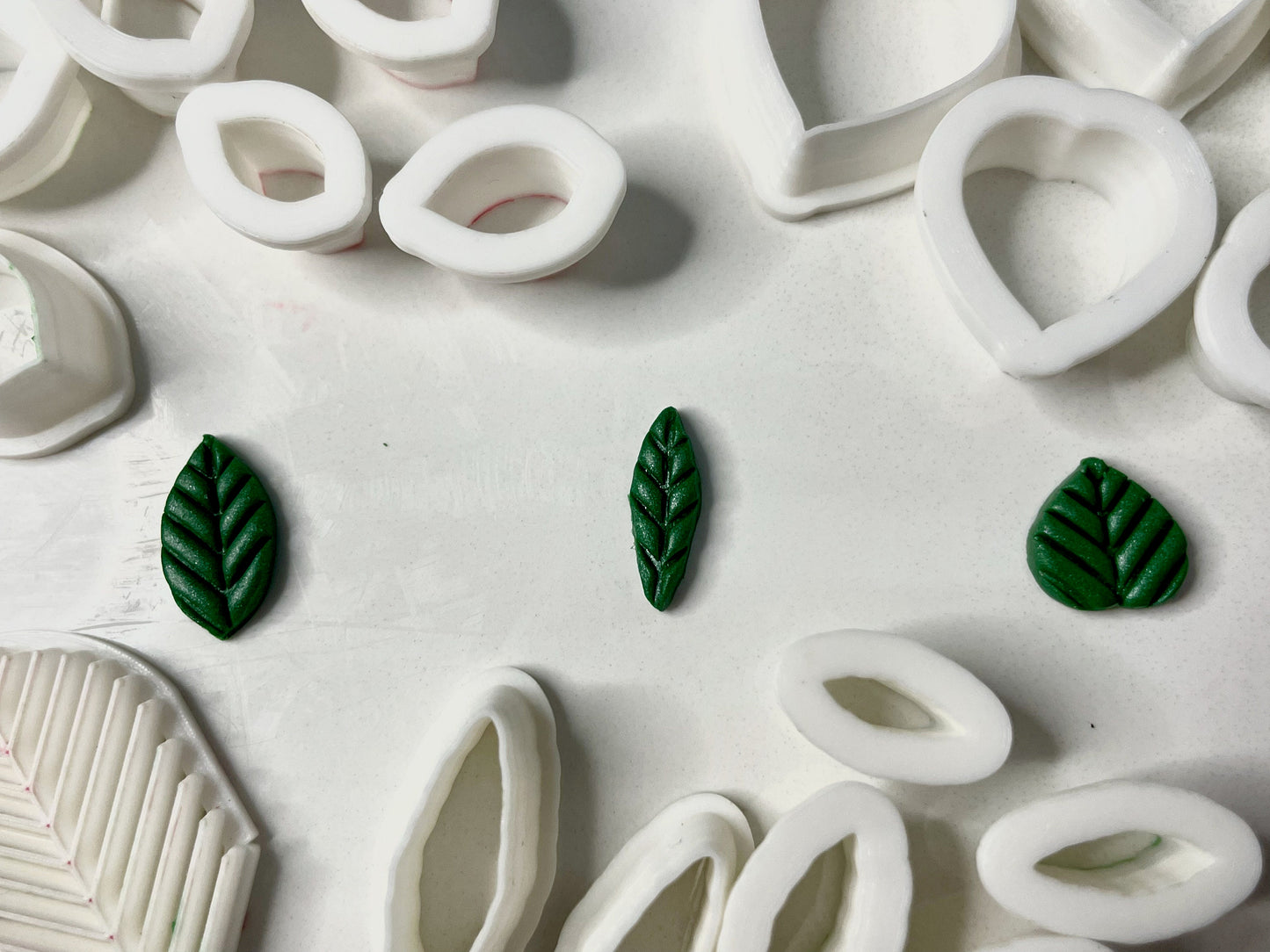 Tiny leaf stamp and cutters - made for use with polymer clay