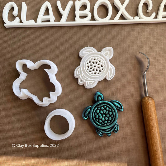 Mandala turtle stamp and cutter set - made for use with polymer clay