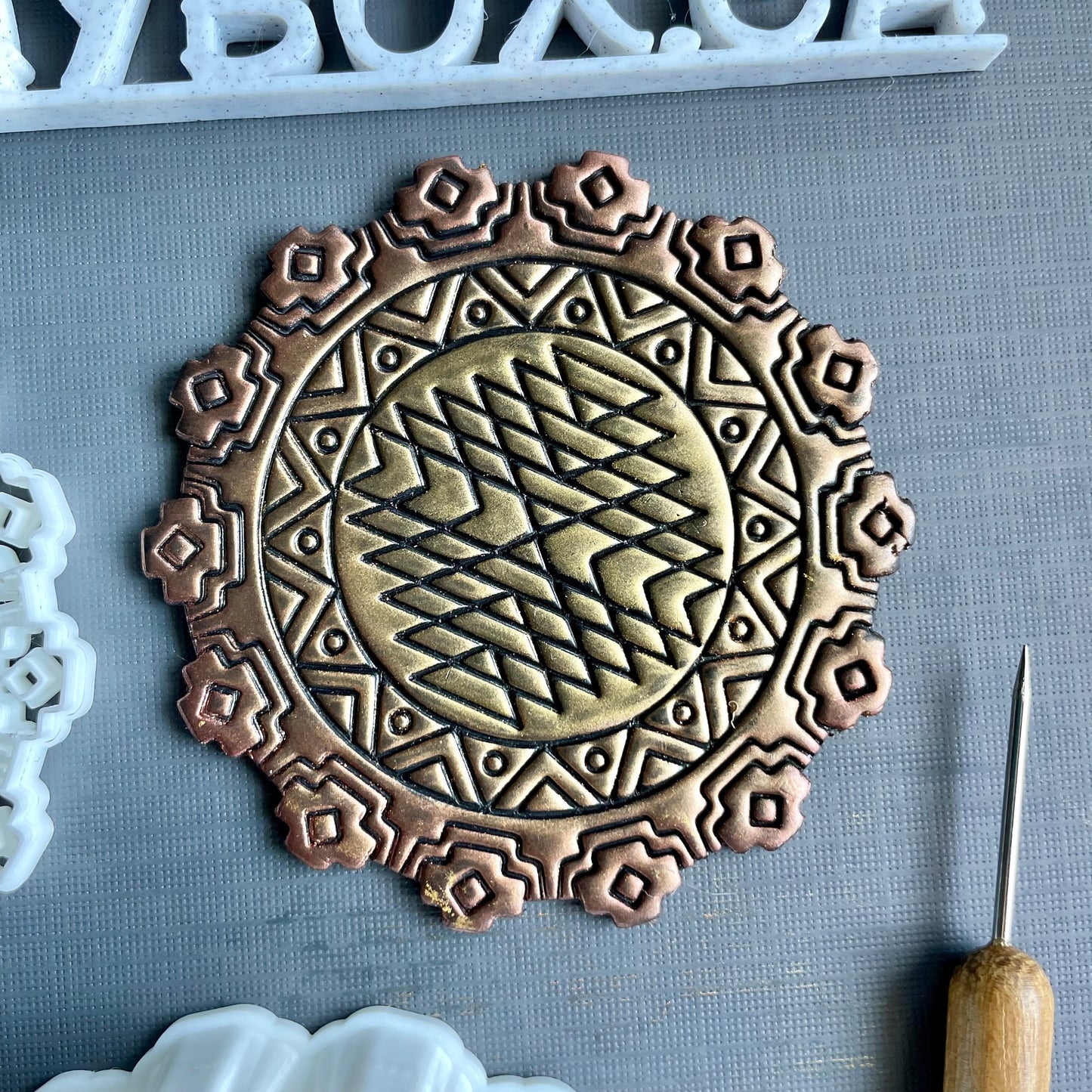 Aztec stamp and matching cutter - made for use with polymer clay